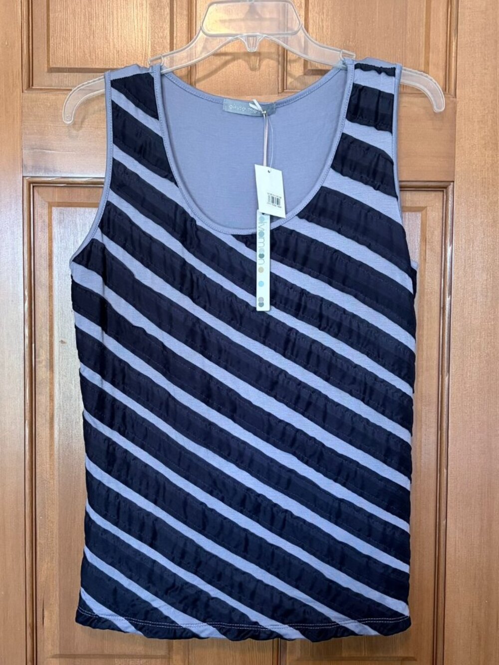 Olivia Moon Periwinkle Navy Silk Diagonal Stripe Tank Top Large NWT